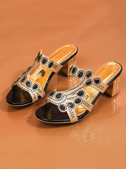 Square Open Toe Rhinestone Pumps
