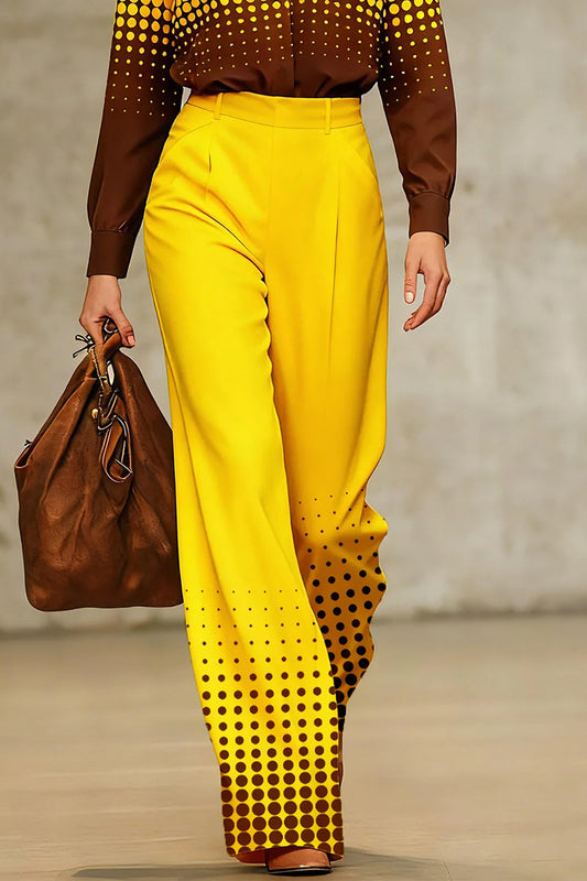 High Waisted Loose Contrast Color Polka-Dot Split-Joint Suit Pants