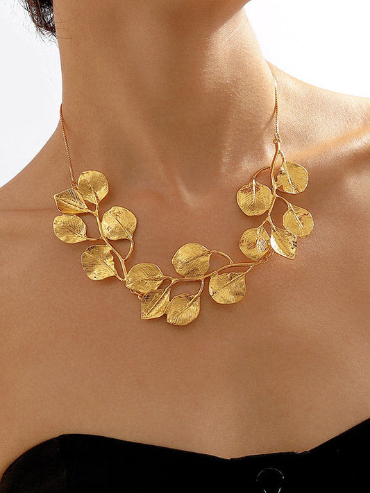 Leaves Shape Solid Color Necklaces Accessories GOLD One_size