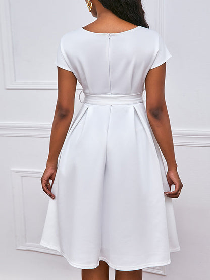 Einfarbige Midikleider mit Schleife und V-Ausschnitt 