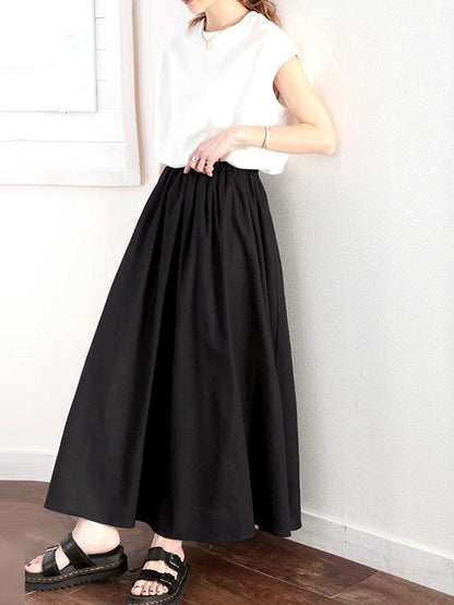 A-Line Loose Elasticity Solid Color Skirts Bottoms