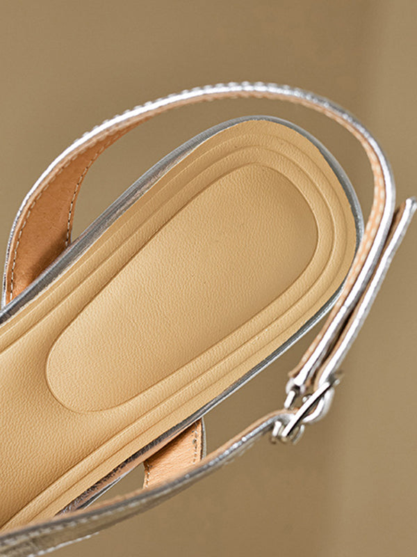 Belt Buckle Flower Shape Hollow Split-Joint Square-Toe Sandals