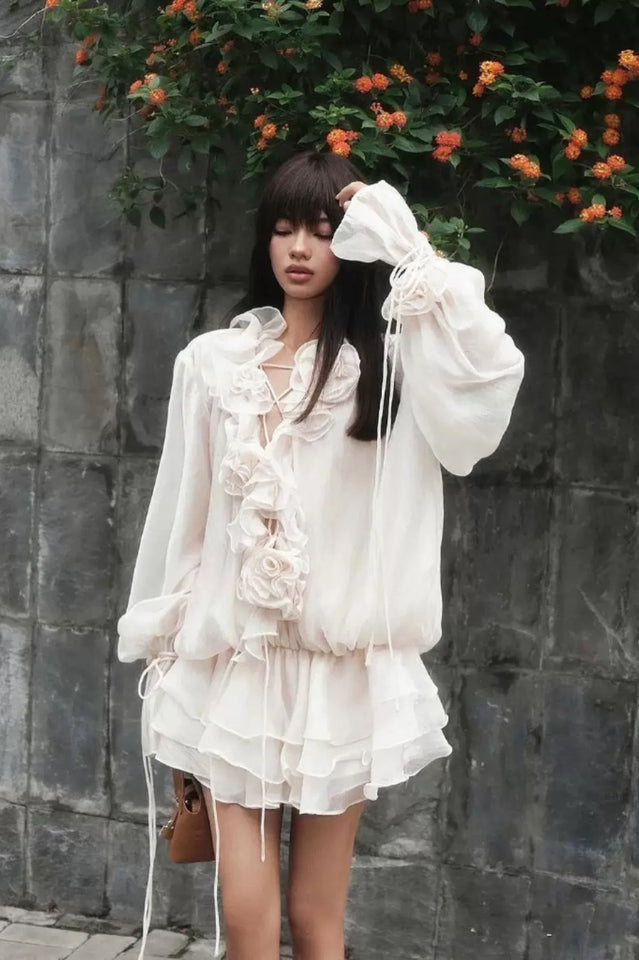 Olive Puff Sleeve Tiered Mini Dress