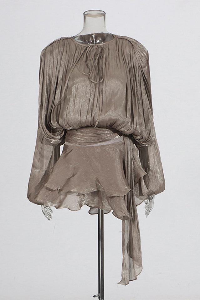 Beryl Pleated Ruffle Hem Mini Dress