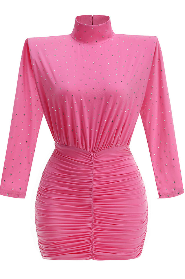 Turtle Crystal Embellished Draped Mini Dress