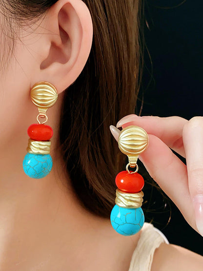 Contrast Color Geometric Drop Earrings BLUE One_size