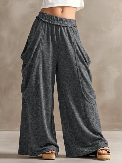 High Waisted Loose Elasticity Pockets Printed Split-Joint Pants Trousers