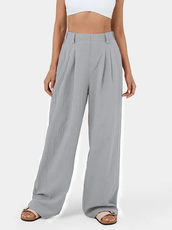 Loose Wide Leg Pleated Solid Color Split-Joint Pants Trousers GRAY