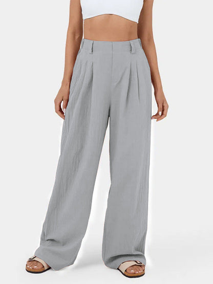 Loose Wide Leg Pleated Solid Color Split-Joint Pants Trousers GRAY