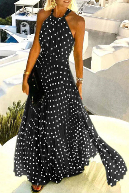 Santorini | Women's Halter Neck Maxi Dress Pleated Boho Print