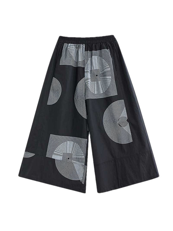 Pantalon court taille haute ample et élastique imprimé 