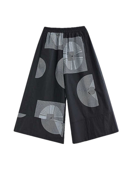 Pantalon court taille haute ample et élastique imprimé 