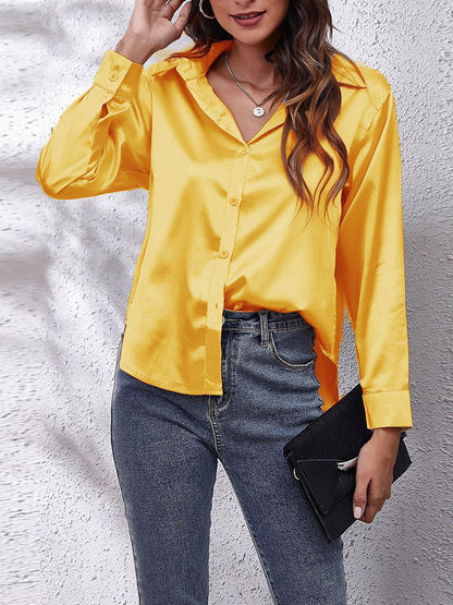 Long Sleeves Loose Solid Color Lapel Blouses GINGER