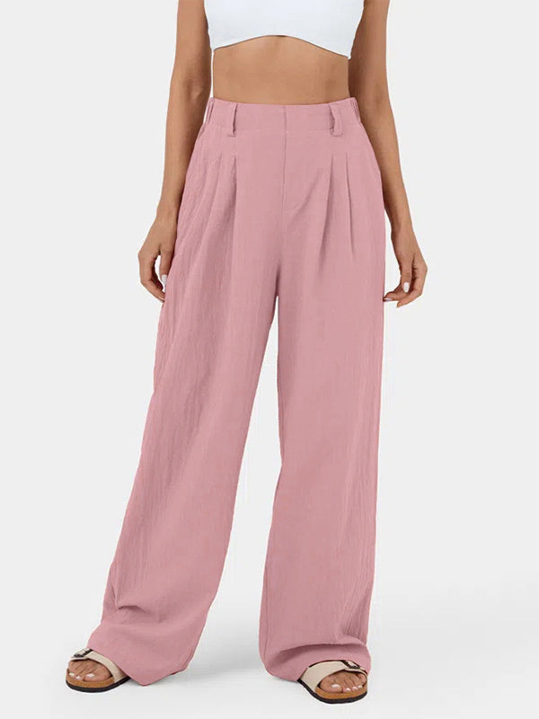 Loose Wide Leg Pleated Solid Color Split-Joint Pants Trousers PINK