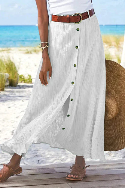 Coral | Women's Button Front Maxi Skirt High Waist Linen Look