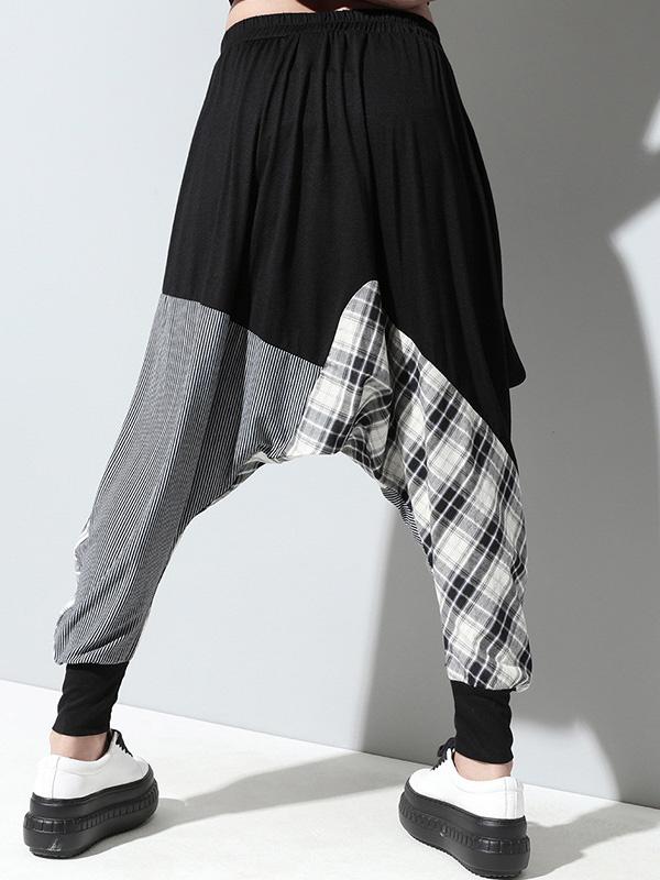 Loose Plaid Split-joint Harem Pants