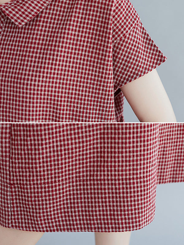 Robe mi-longue à carreaux ample et boutonnée, style rétro artistique 