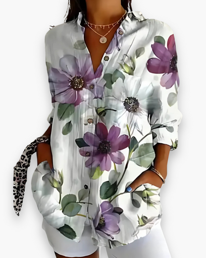 Rosalie | Women's Floral Print Button-Down Blouse with 3/4 Sleeves