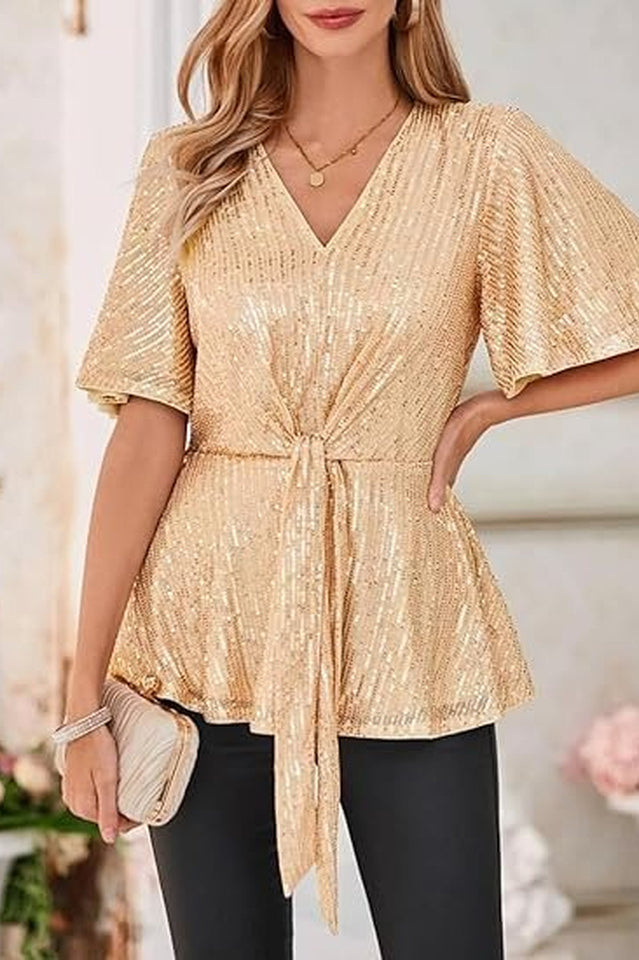 GRACE KARIN Sequin Ruffle Top 7#