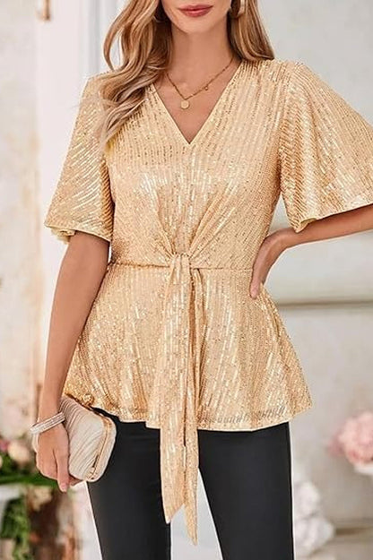 GRACE KARIN Sequin Ruffle Top 7#