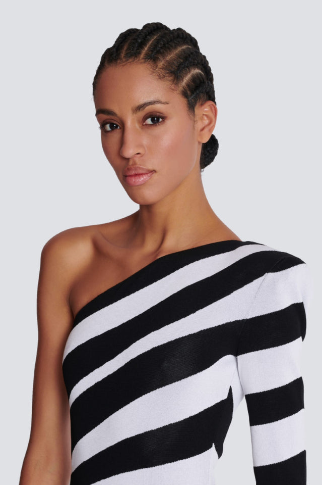 Long Asymmetrical Striped Knit Dress