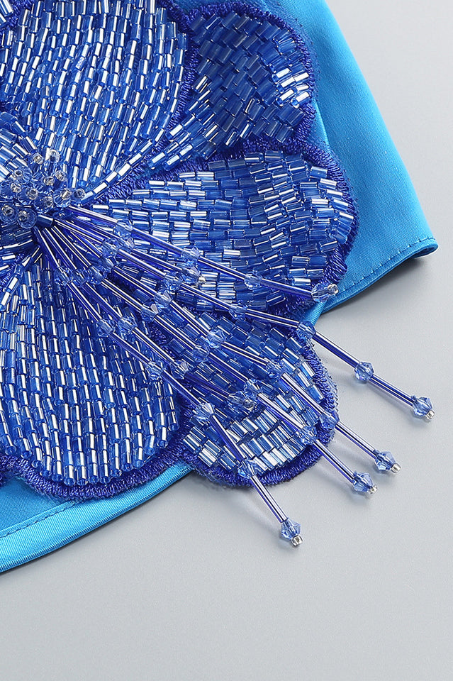 Beaded Applique Lace Up Midi Dress