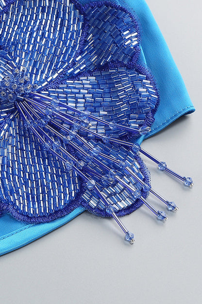 Beaded Applique Lace Up Midi Dress