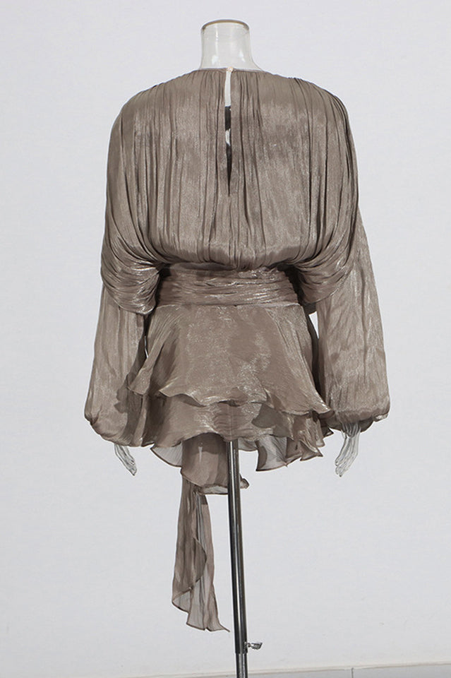 Beryl Pleated Ruffle Hem Mini Dress