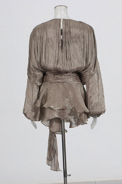 Beryl Pleated Ruffle Hem Mini Dress