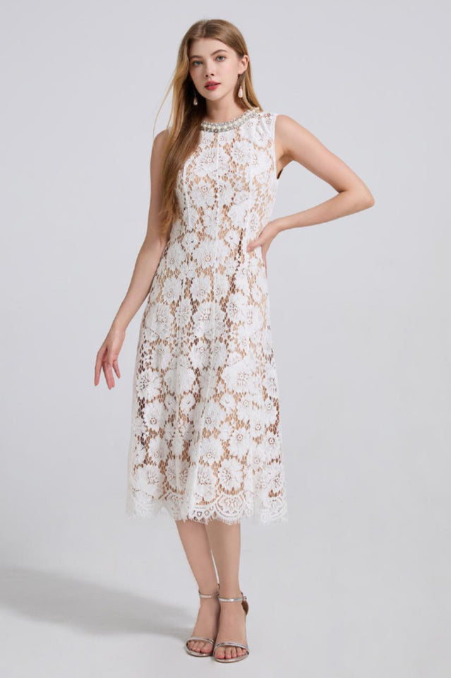 Ariana Floral Lace Sleeveless Midi Dress