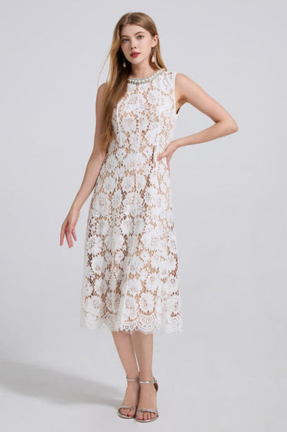 Ariana Floral Lace Sleeveless Midi Dress