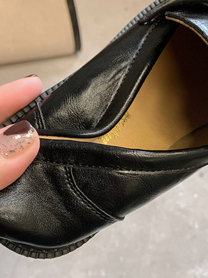 Belt Buckle Round-Toe Split-Joint Loafers