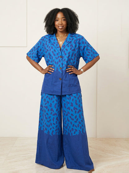 Printed Contrast Color Wide Leg Loose Trousers Pants