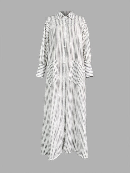 Long Sleeves Loose Buttoned Split-Side Striped Lapel Maxi Dresses Shirt Dress