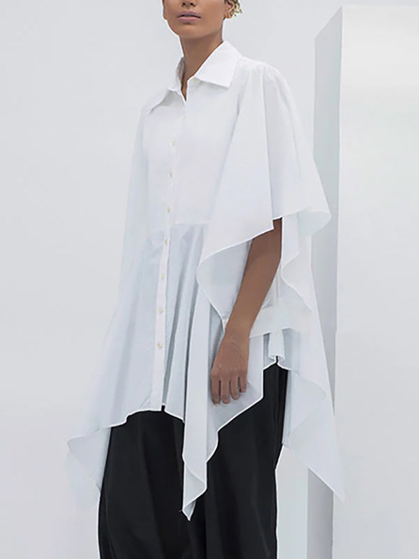 Chemisiers et chemises à manches évasées, manches mi-longues, boutonnés, couleur unie, à revers fendus 