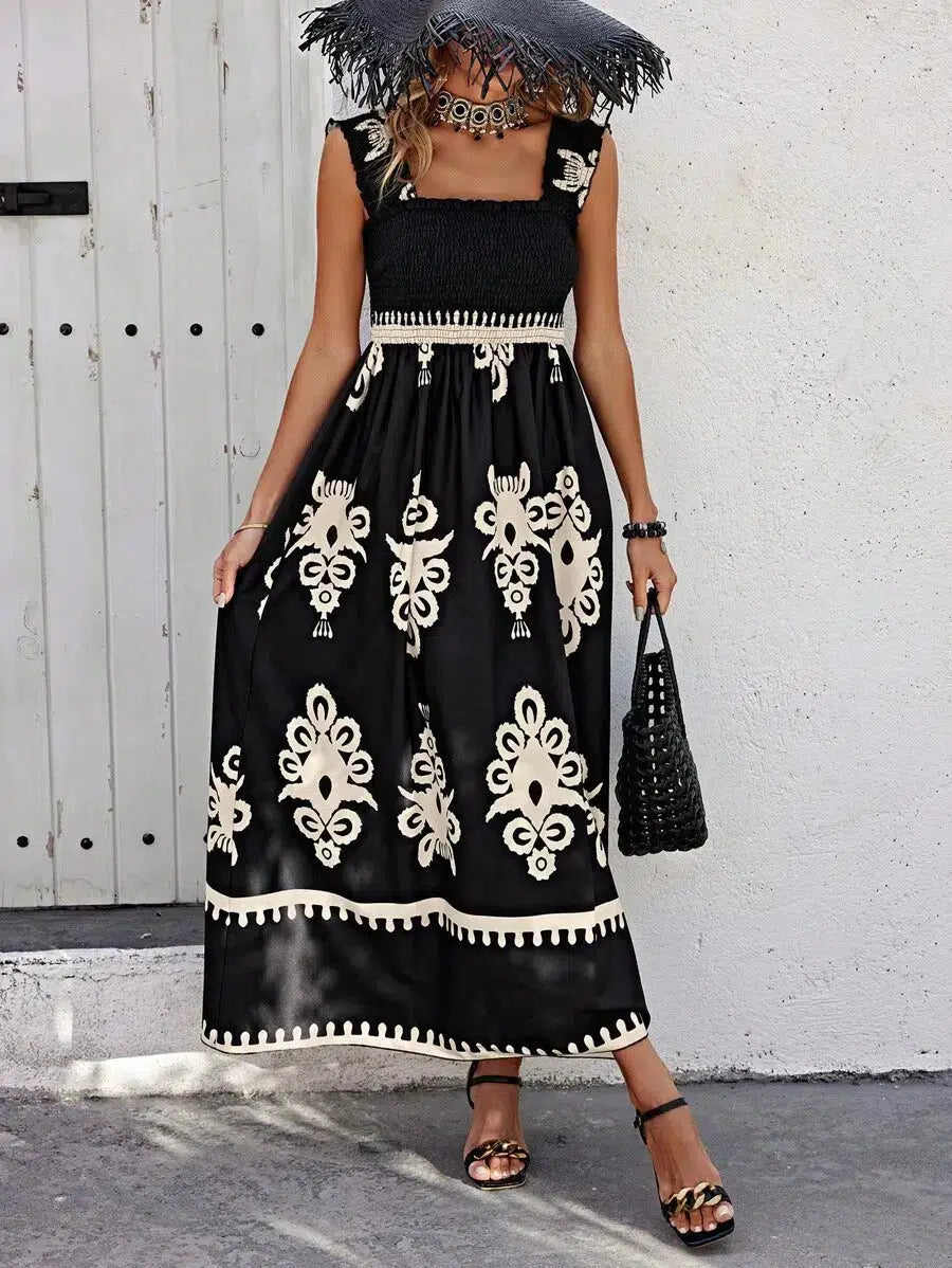Catalina | Women's Square Neck Flowy Sleeveless Printed Dress Beach Vacation