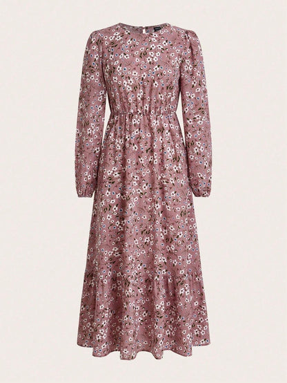 Flora | Women's Floral Print Bishop Sleeve Smocked Waist Maxi Dress