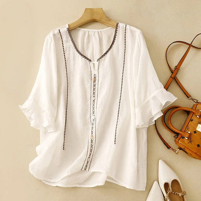 Gia™ | Pattern Ruffle Sleeve Blouse