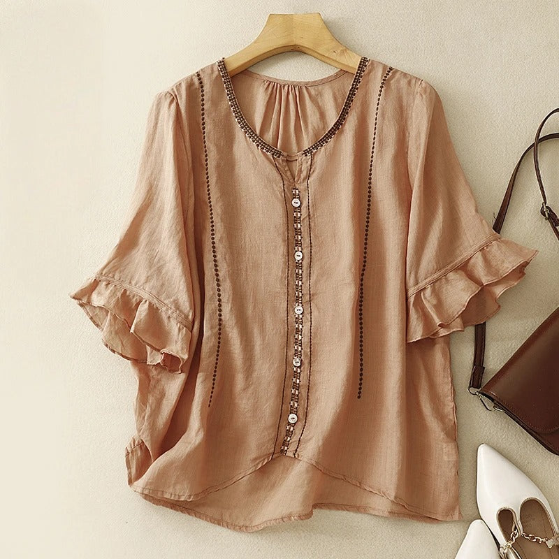 Gia™ | Pattern Ruffle Sleeve Blouse