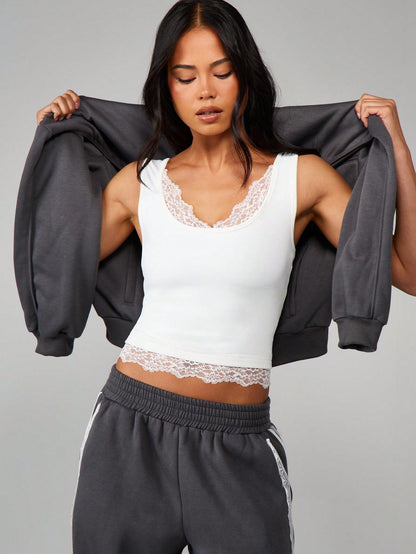 Women Lace Trim Tank Top | V-Neck | Crop Top | Y2k