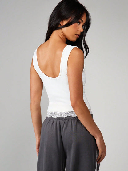 Women Lace Trim Tank Top | V-Neck | Crop Top | Y2k