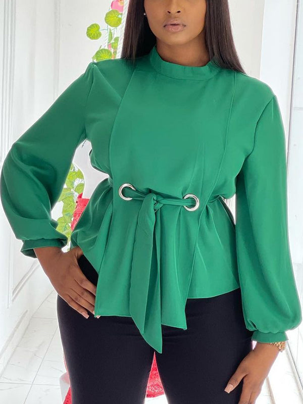 Loose Wrap Bandage Hollow Solid Color Split-Joint Blouses&Shirts Tops