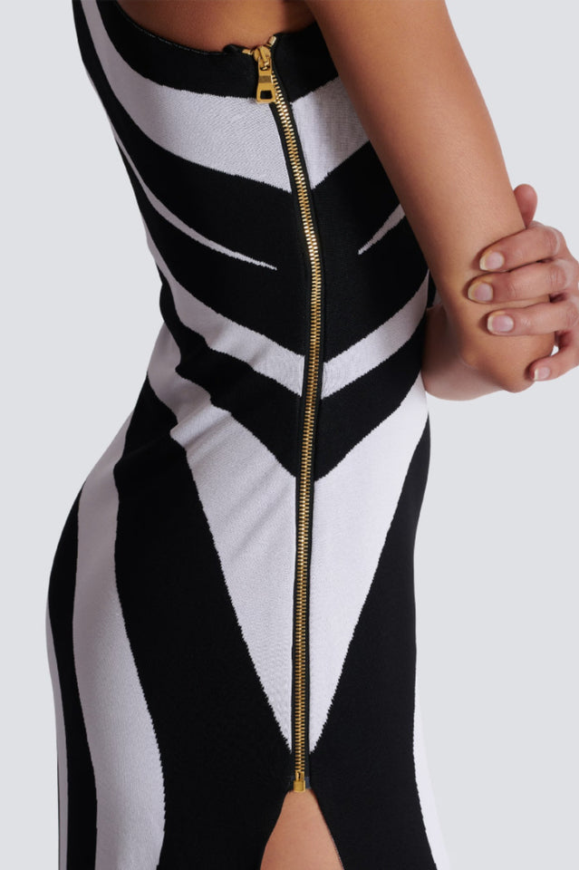 Long Asymmetrical Striped Knit Dress
