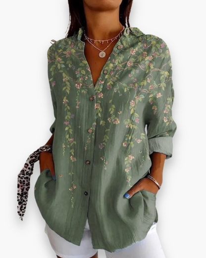 Rosalie | Women's Floral Print Button-Down Blouse with 3/4 Sleeves