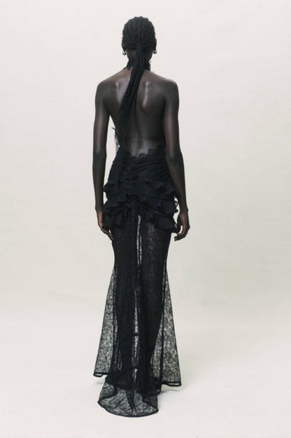 Dario Flower Plunge Lace Maxi Dress