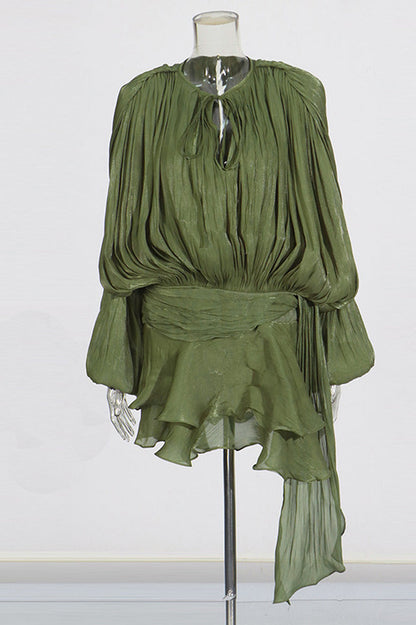 Beryl Pleated Ruffle Hem Mini Dress