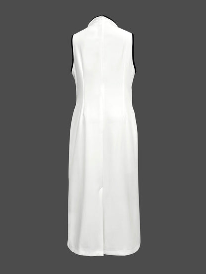 False Two Sleeveless Solid Color Midi Dresses