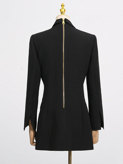 Long Sleeves Loose Buttoned Pockets Solid Color Notched Collar Blazer Outerwear