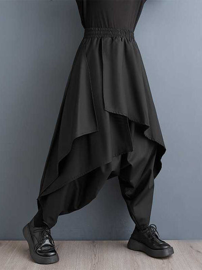 Culotte taille haute ample asymétrique élastique superposée de couleur unie 