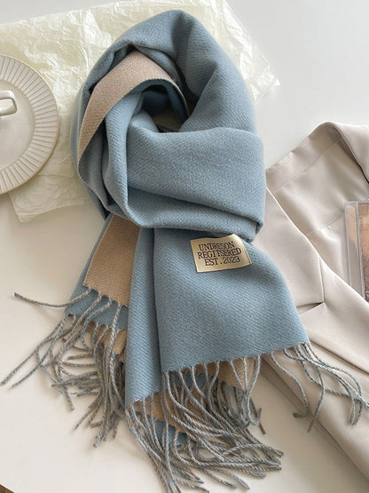 Keep Warm Tasseled Shawl&Scarf SKY BLUE One_size
